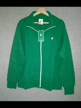 Kelly Green Zip-Front Tennis Court Jacket with White Trim